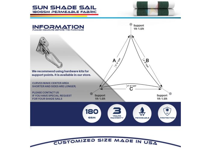 Green With White Custom Size 2 28ft X 2 28ft X 2 40ft 180gsm Polyethylene Sun Shade Sail Canopy Windscreen4less