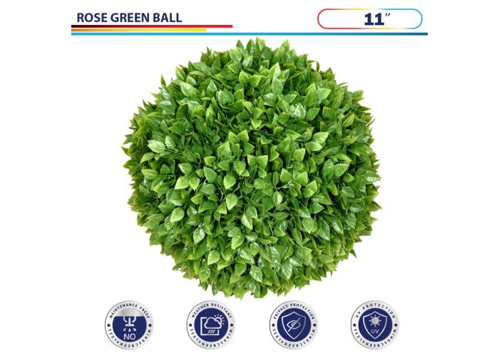 11 Inch Artificial Topiary Ball Faux Boxwood Plant for Indoor/Outdoor Garden Wedding Decor Home Decoration, Rose Leaves 1 Piece