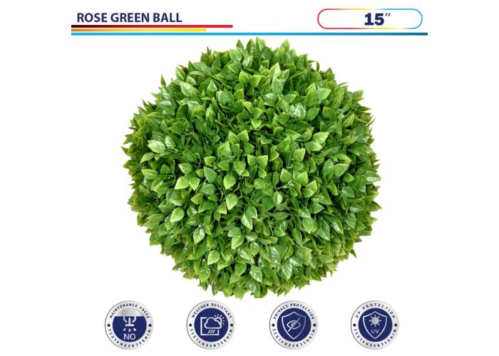 15 Inch Artificial Topiary Ball Faux Boxwood Plant for Indoor/Outdoor Garden Wedding Decor Home Decoration, Rose Leaves 1 Piece