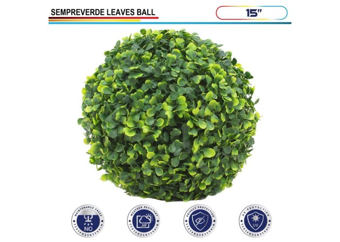 15 Inch Artificial Topiary Ball Faux Boxwood Plant for Indoor/Outdoor Garden Wedding Decor Home Decoration, Sempreverde Green 4 Pieces