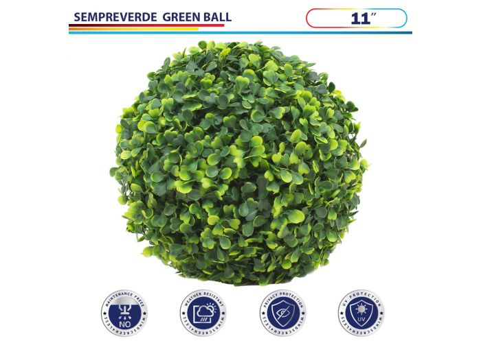 11 Inch Artificial Topiary Ball Faux Boxwood Plant for Indoor/Outdoor Garden Wedding Decor Home Decoration, Sempreverde Green 2 Pieces