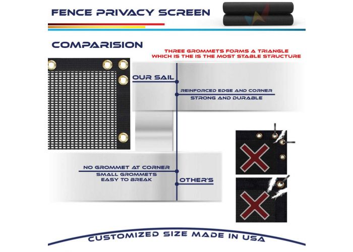 Windscreen4less Heavy Duty Privacy Screen Fence in Color Solid Black 4' x 25' Brass Grommets 150 GSM Customized 
