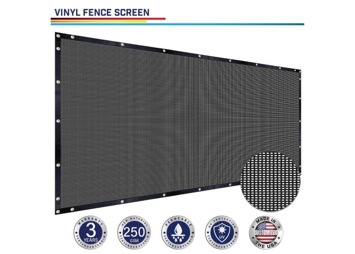 Custom 11FT Black Fence Privacy Screen Coated Polyester Mesh Commercial 250GSM 