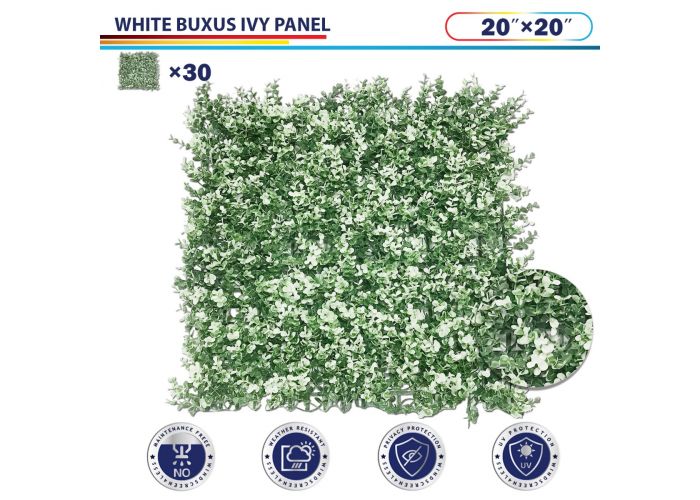 Windscreen4less 20"x20" White Buxus Panel Artificial Boxwood Hedge Topiary Plant Grass Backdrop Wall for Privacy Fence Garden Backyard Screen Outdoor Wedding Décor 30pcs